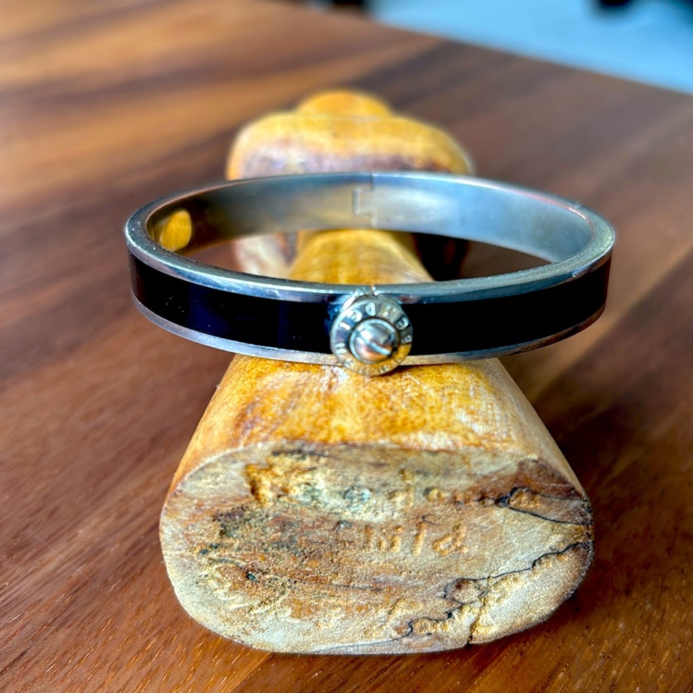 Henri Bendel Black Enamel & Silver Hinged Bracelet